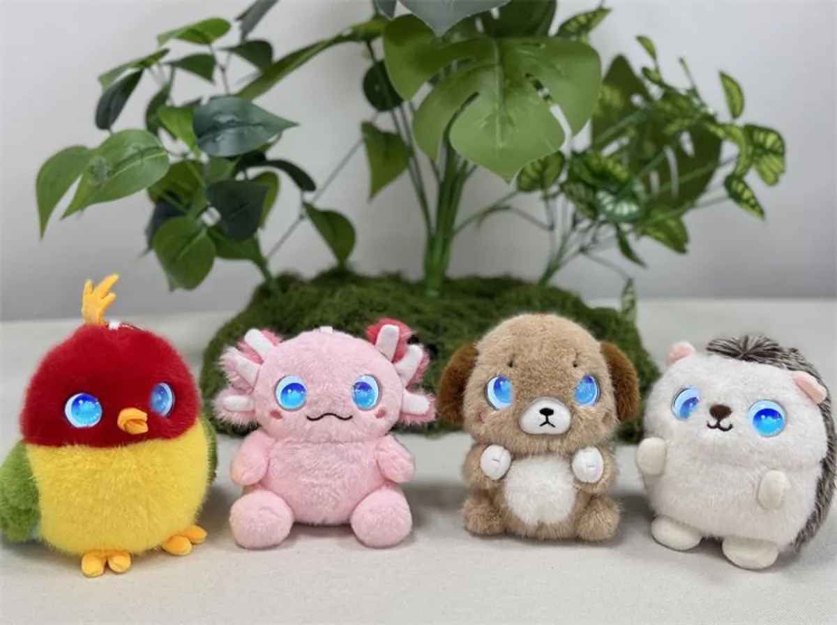 AI Sunny Pip beside the AI Fluffy Pals axolotl, puppy and hedgehog